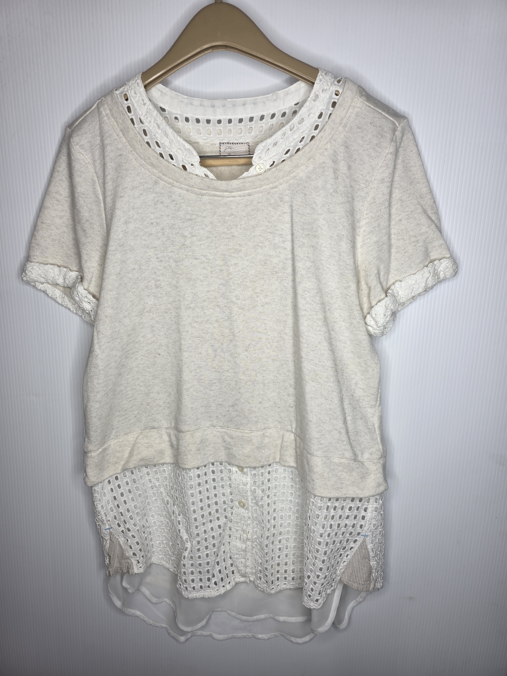 Anthropologie Postmark Mixed Media Layered Eyelet Top Size Large Cottagecore
